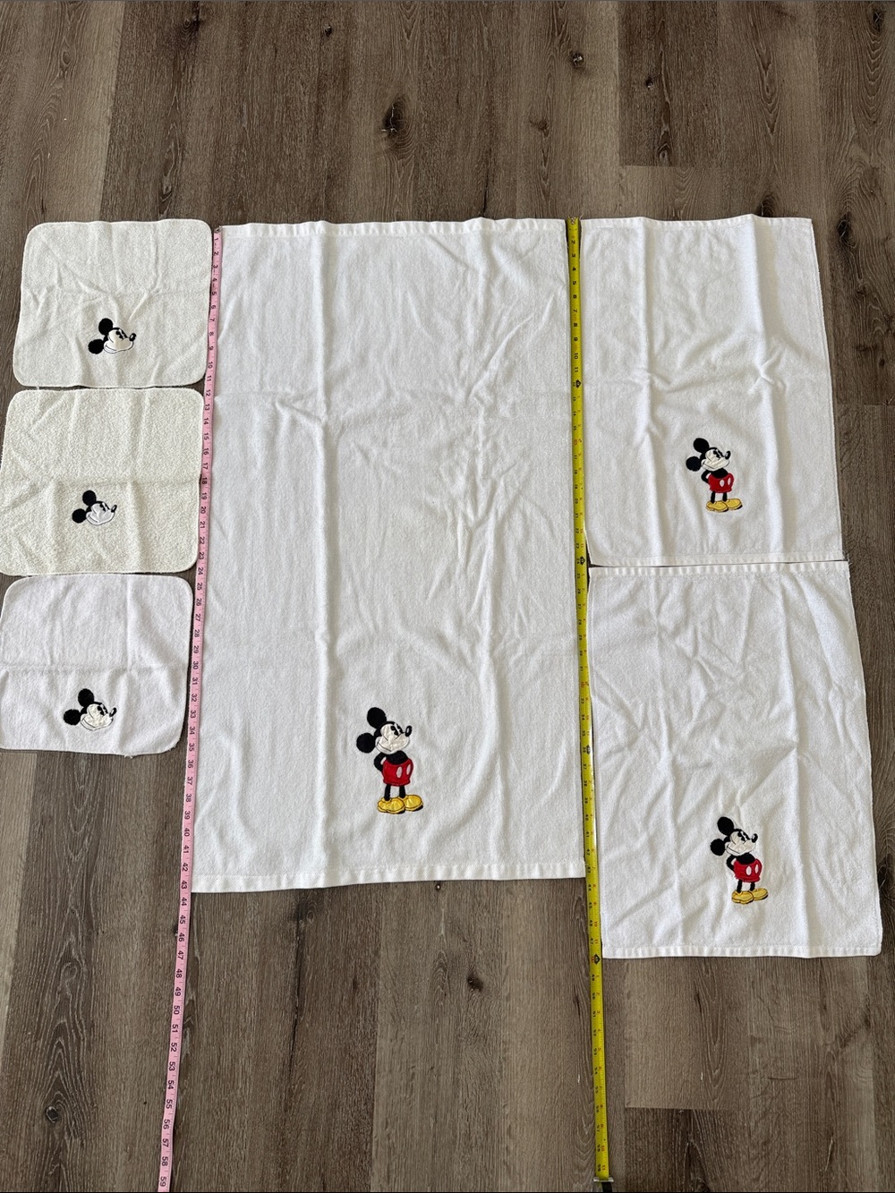 Disney Mickey Mouse Embroidered White Towels, Set of 6.